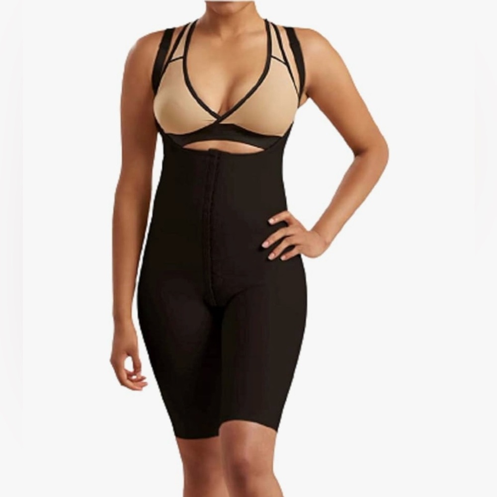 Black Shapewear Bodysuit with V-Neck Design